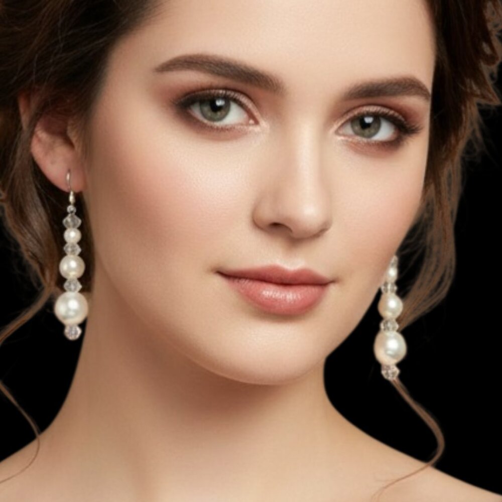 Handmade Fashion Jewelry Beautiful Glass Pearl Crystal Necklace Earring SET 24"